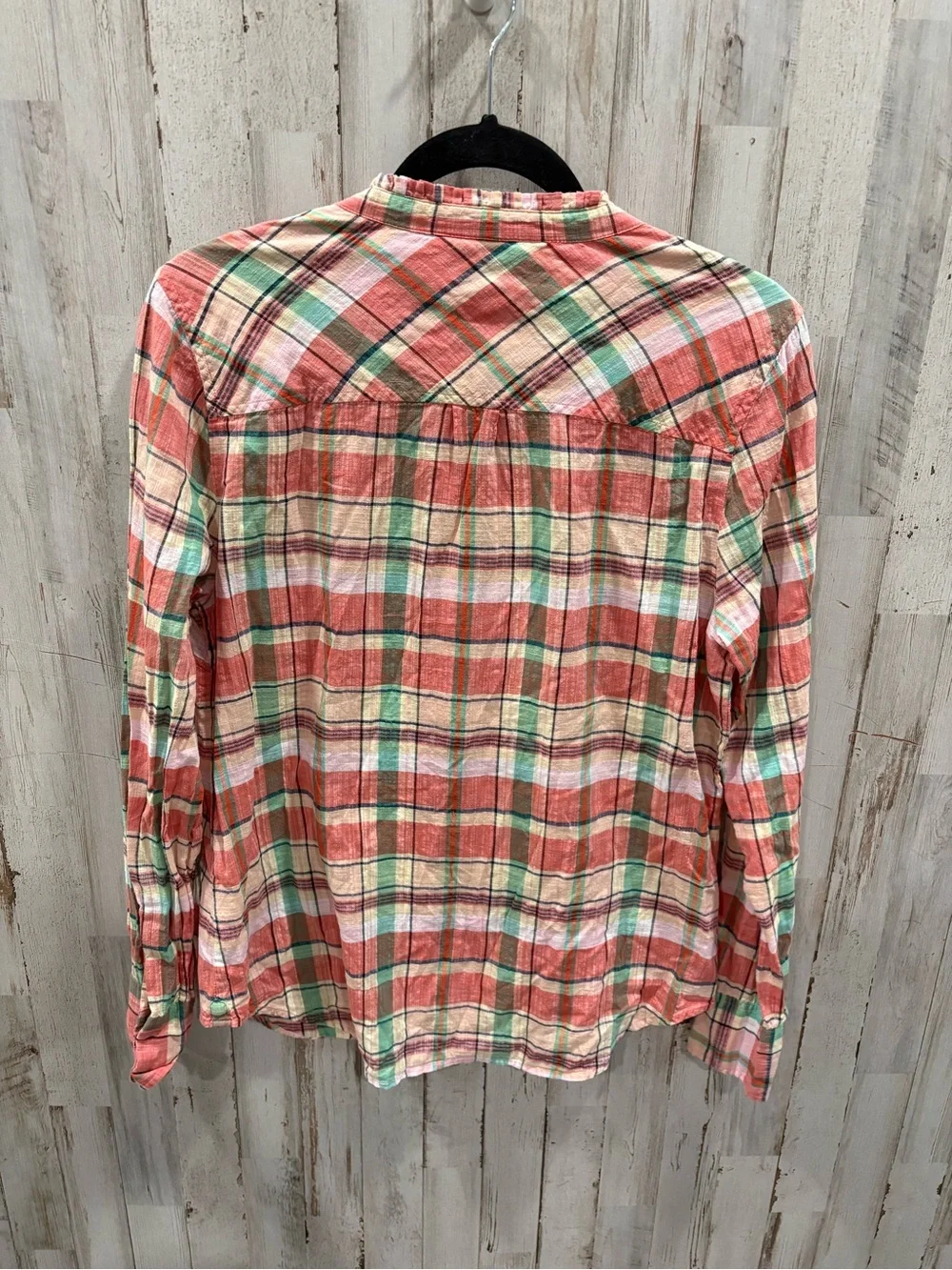J.Crew 100% Cotton Plaid Button Front Shirt Women’s Size 8 Coral Green Preppy